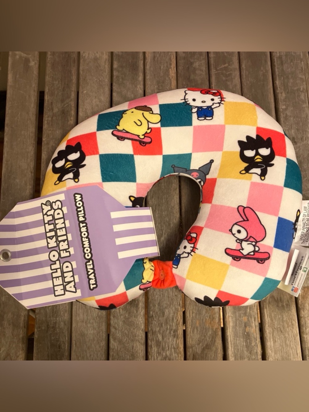 Sanrio Checkered Character Travel Neck Pillow - Pink, Yellow, Teal, Red, Blue